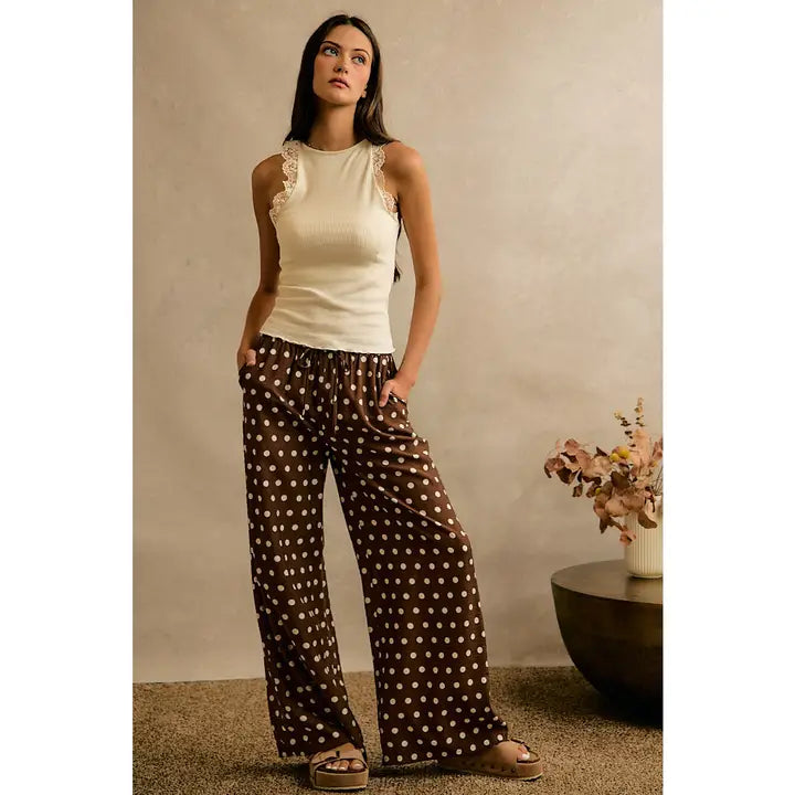 Polka Dot Waist Elastic Wide Pants