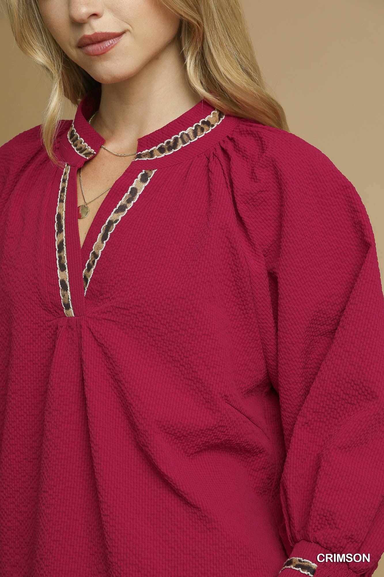Puff Sleeves V Neck Collared Top