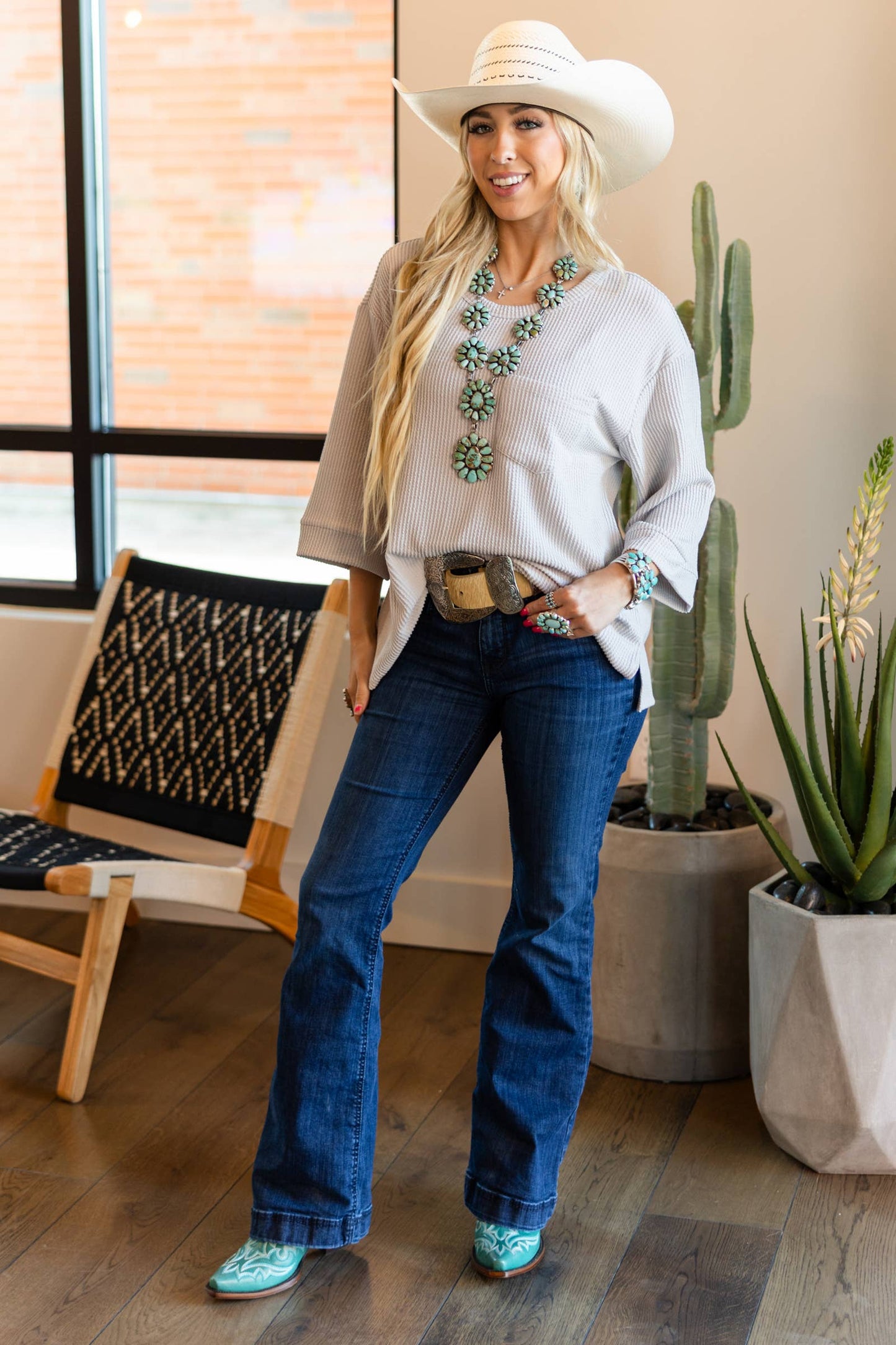 Ribbed 3/4 Sleeve Knit Top