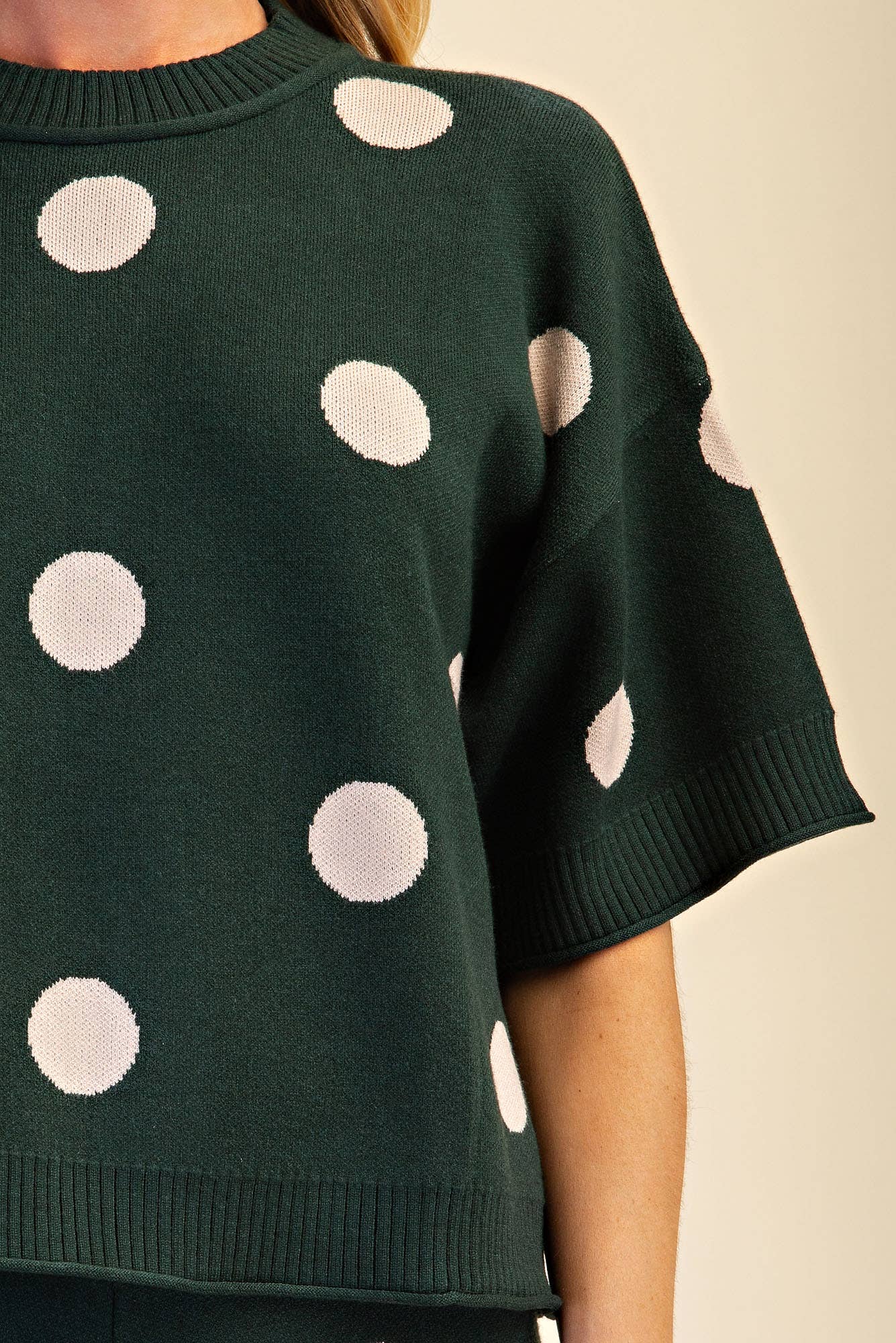 Polka Dot Sweater Round Neck Short Sleeve