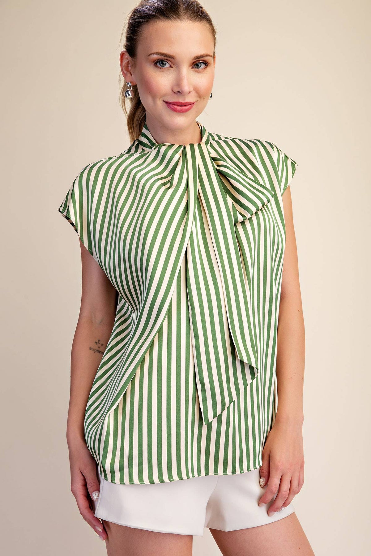 Stripe Blouse Adjustable Neck Ties