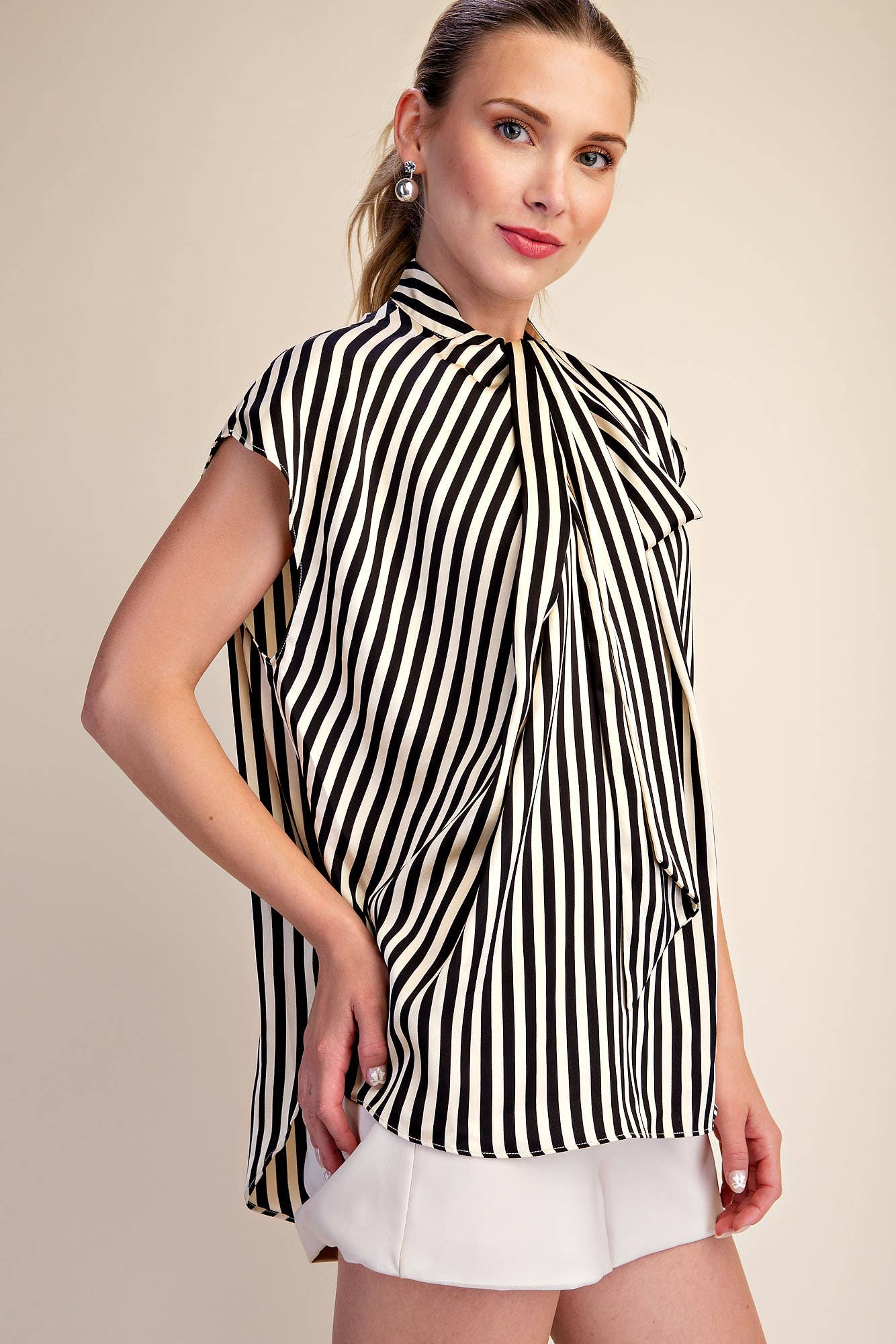 Stripe Blouse Adjustable Neck Ties