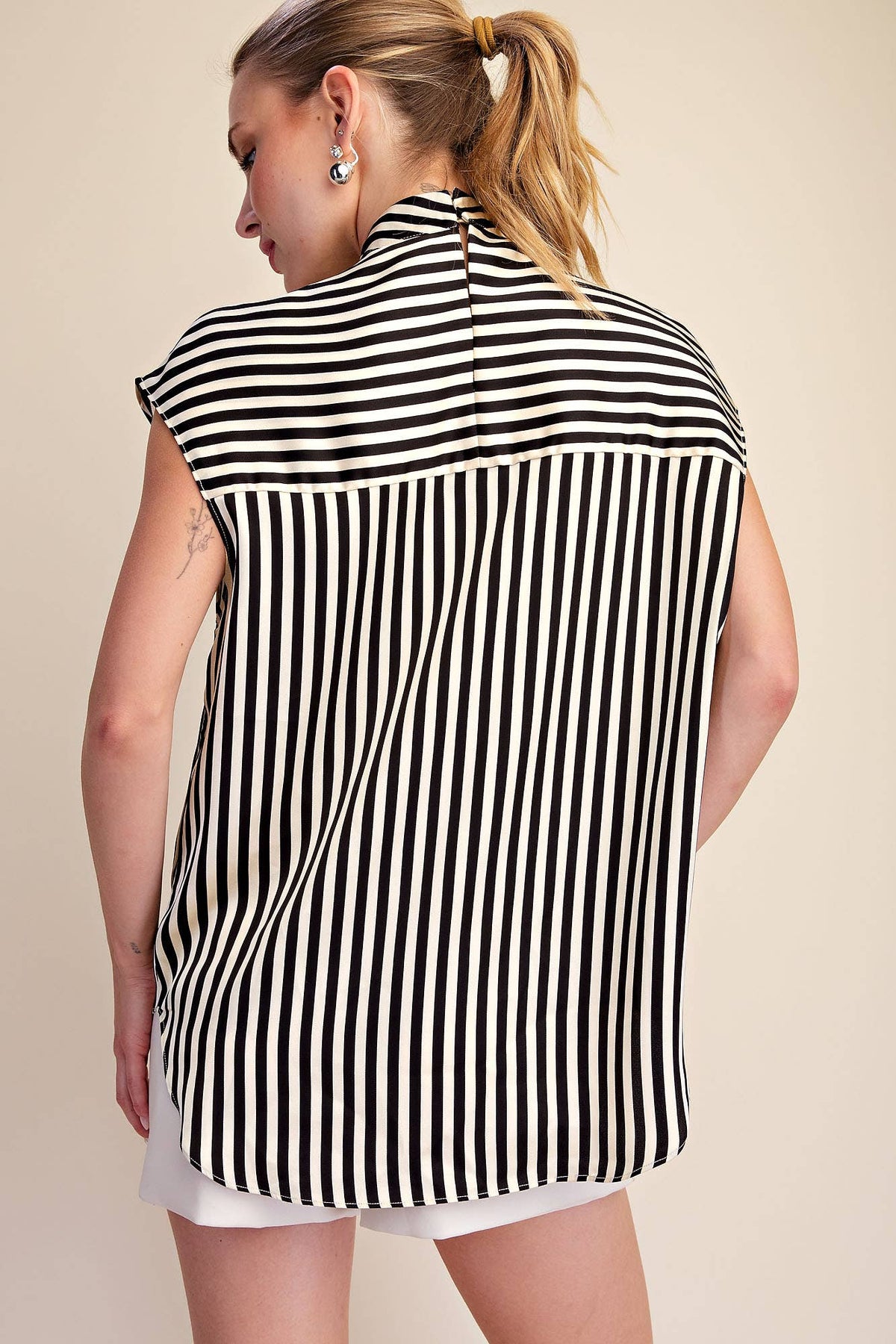 Stripe Blouse Adjustable Neck Ties