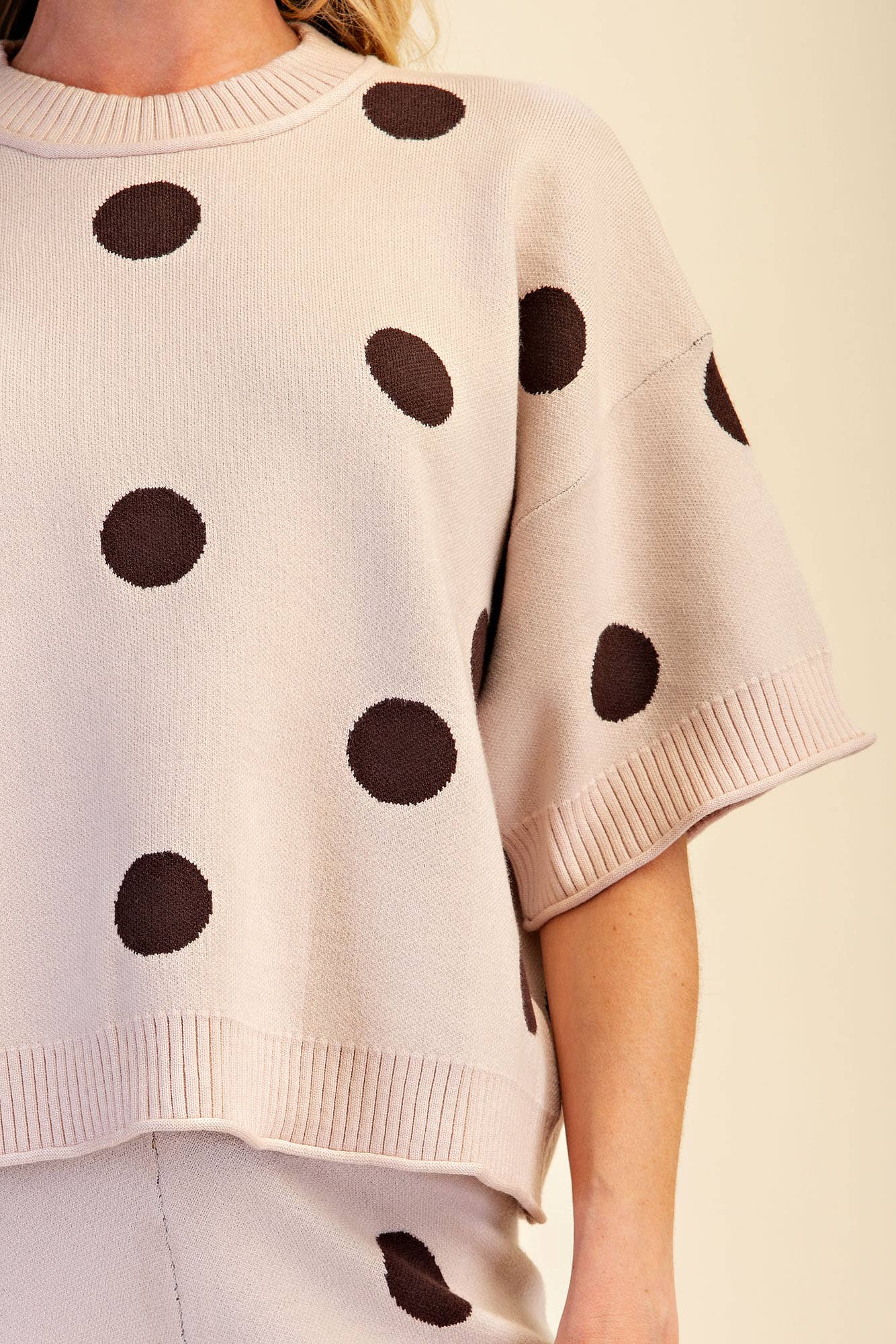 Polka Dot Sweater Round Neck Short Sleeve