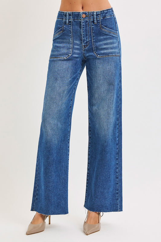 RISEN JEANS Slouchy Wide Leg With Front Patch Pocket