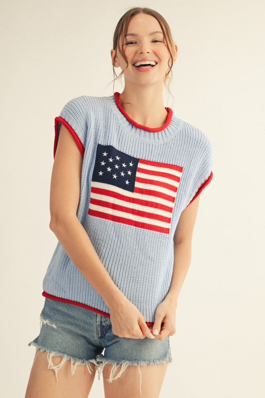 American Flag Lightweight Sweater Top