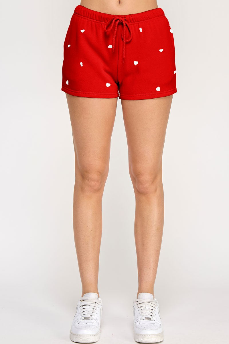 Fleece Shorts With Pockets And Heart All Over Embroidery