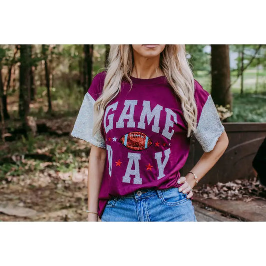 Embroidery Game Day Tee (Burgundy)