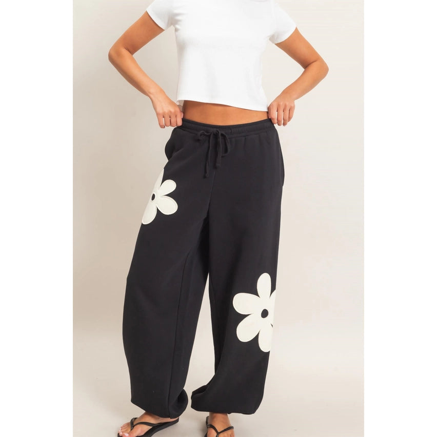 Floral Applique Drawstring Jogger Pants And Top Set