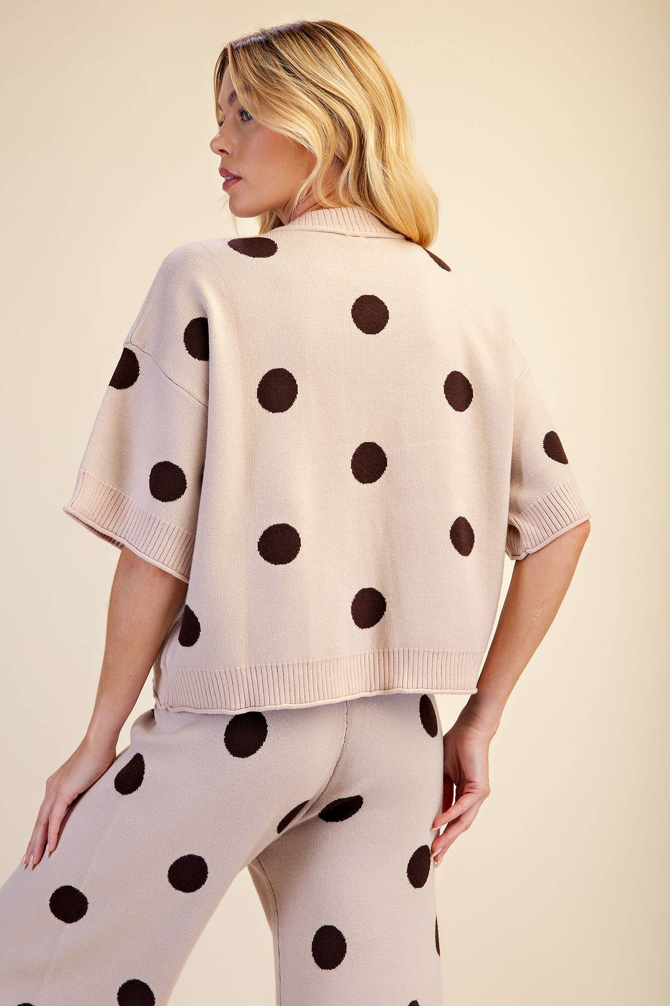 Polka Dot Sweater Round Neck Short Sleeve