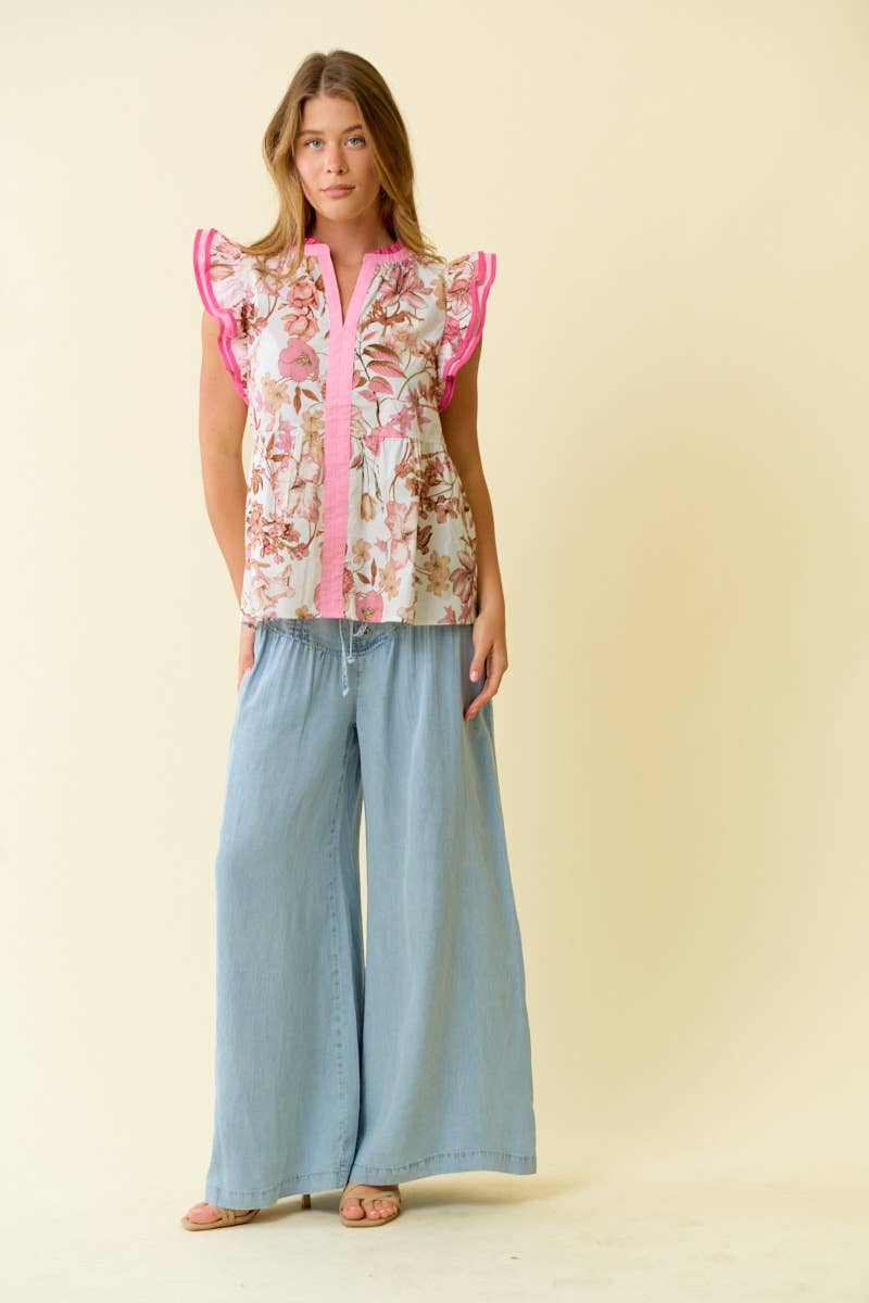 FLORAL PRINTED RUFFLE TIERED TOP