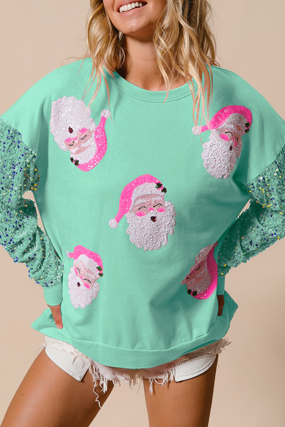 Sequined Santa Claus Long Sleeve Christmas Sweatshirt
