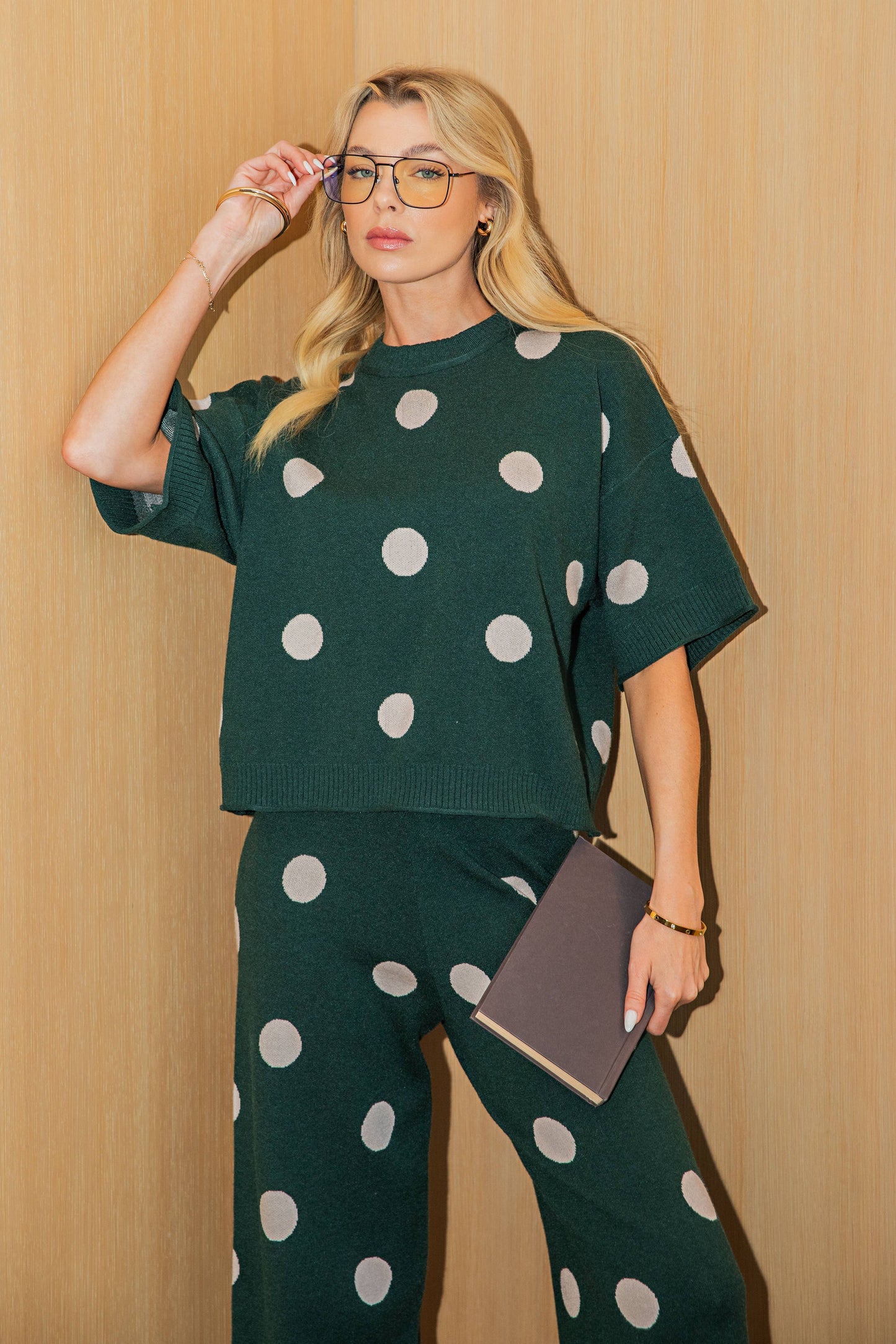 Polka Dot Sweater Round Neck Short Sleeve