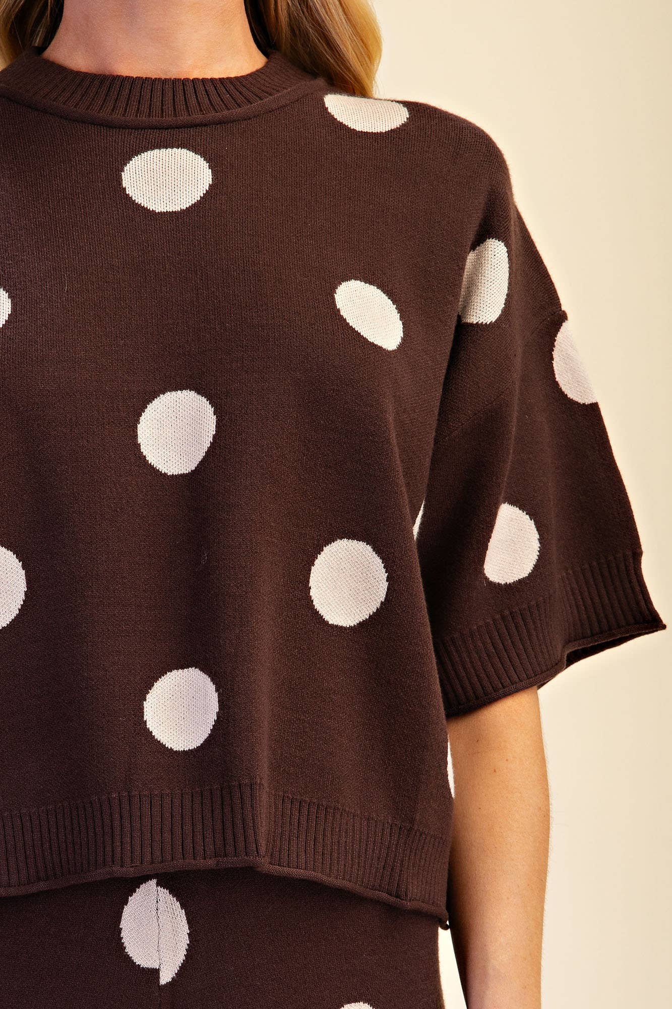 Polka Dot Sweater Round Neck Short Sleeve