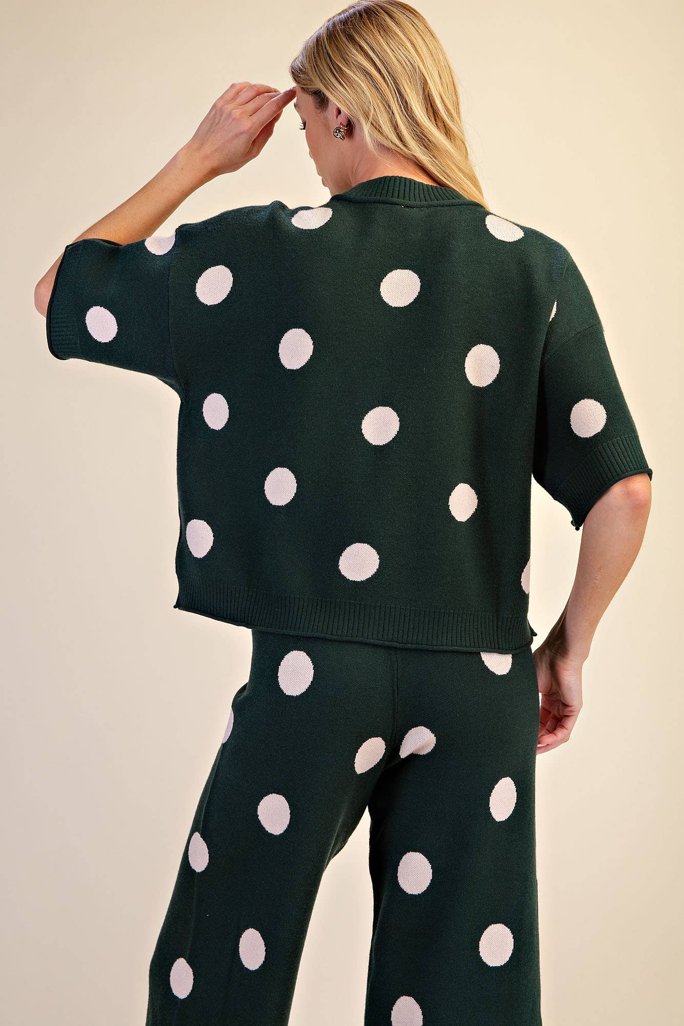 Polka Dot Sweater Round Neck Short Sleeve