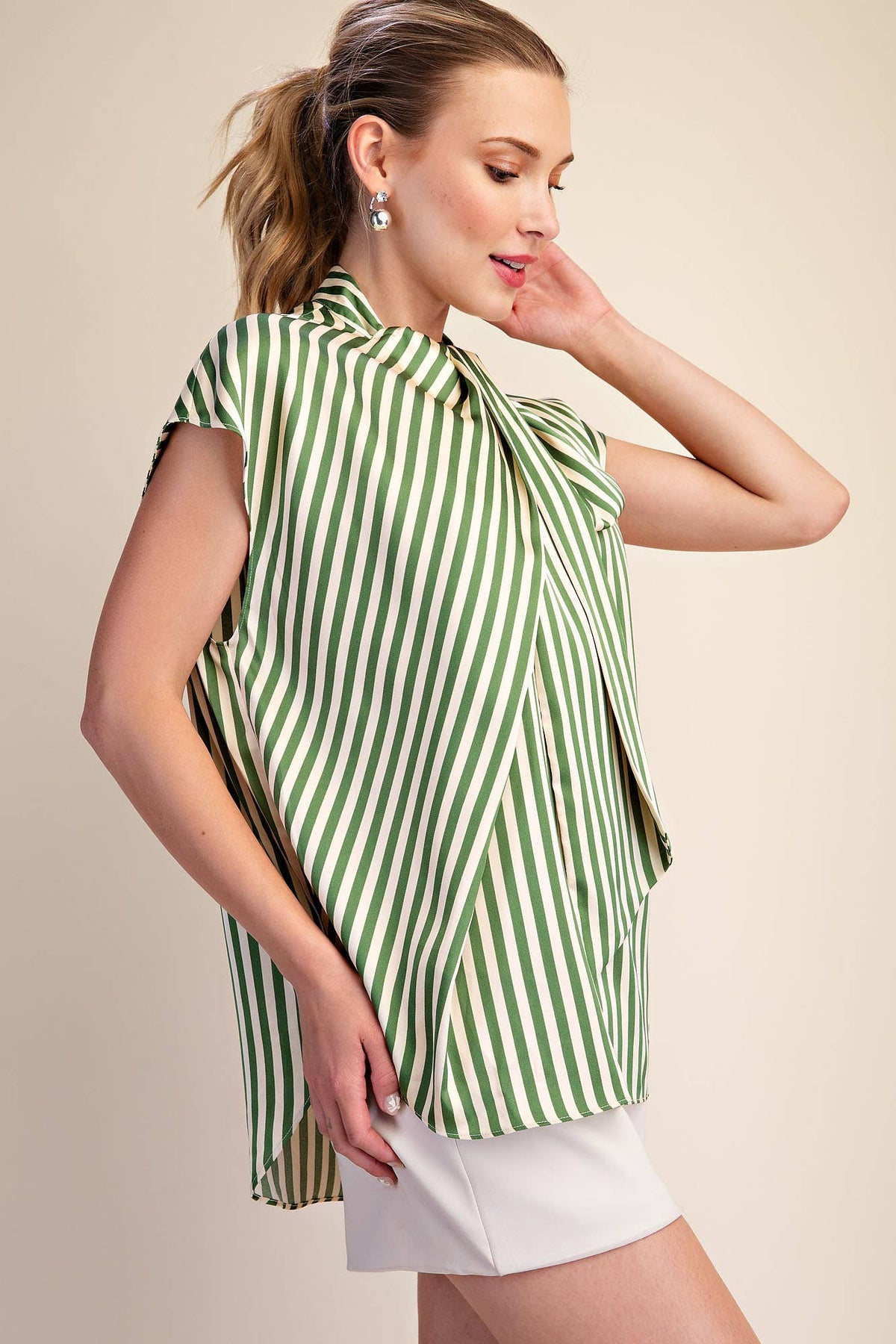 Stripe Blouse Adjustable Neck Ties