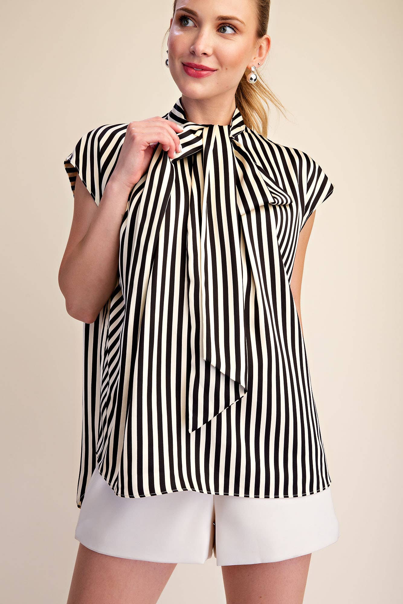 Stripe Blouse Adjustable Neck Ties