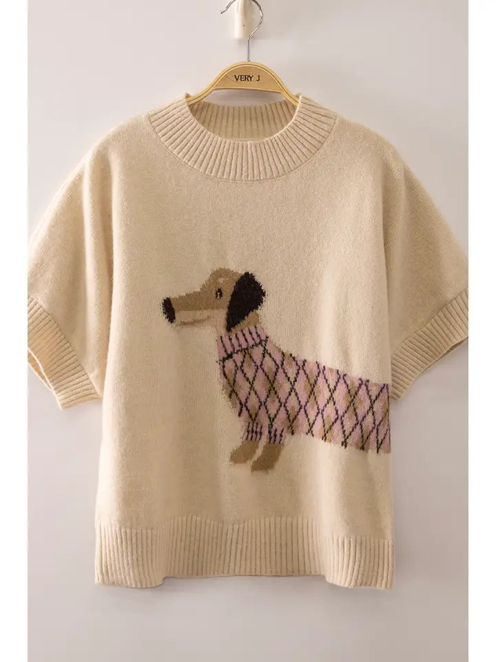 Dog Graphic Short Sleeve Knit