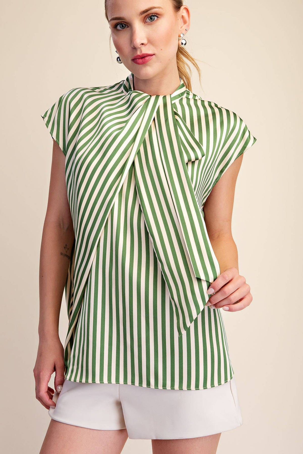 Stripe Blouse Adjustable Neck Ties