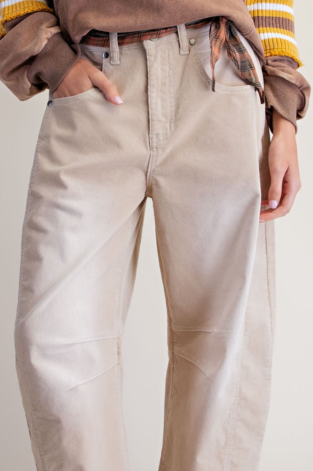 STRETCH CORDUROY BARREL PANTS