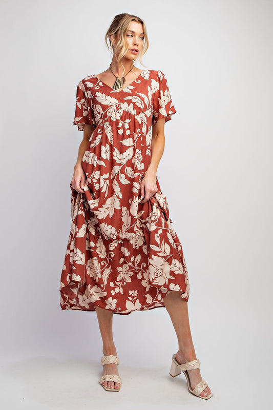 SHORT SLEEVE COTTON VOILE MAXI DRESS