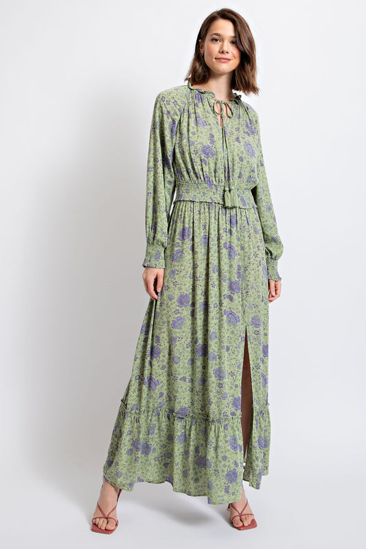 FLORAL PRINTED GAUZE MAXI DRESS